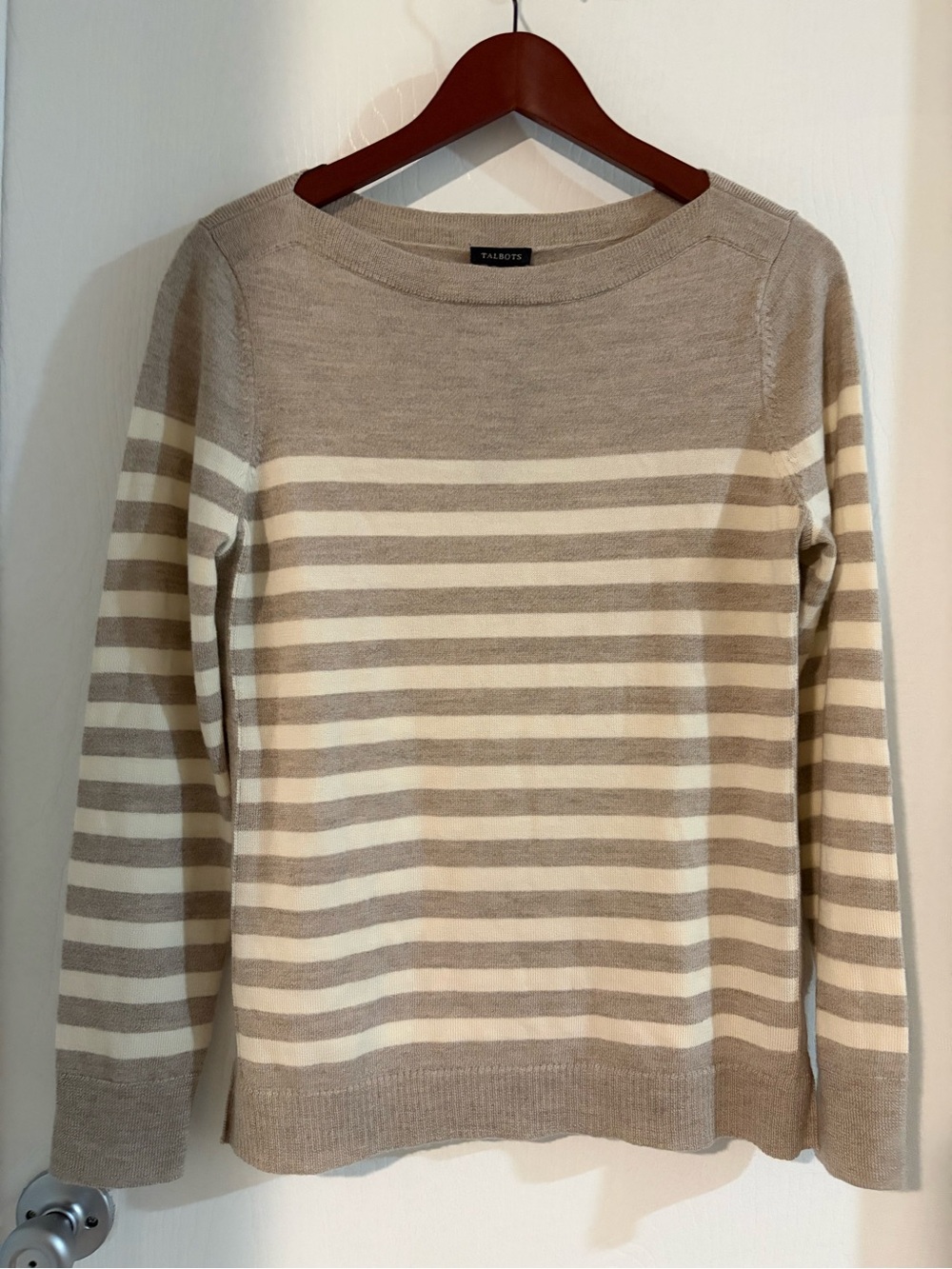 Talbots Beige and Cream Striped Crewneck Sweater